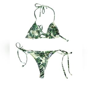 Tropical Green Leaf Bikini Set